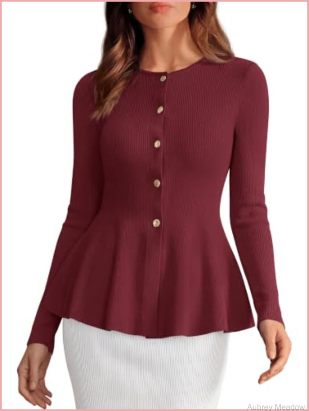 Women's Lightweight Button Up Ribbed Knit Cardigan Long Sleeve Peplum Sweater